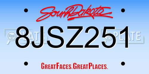 8JSZ251 South Dakota License Plate