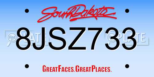 8JSZ733 South Dakota License Plate