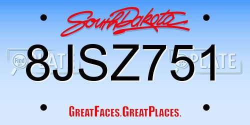 8JSZ751 South Dakota License Plate