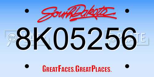8K05256 South Dakota License Plate