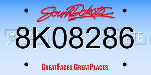 8K08286 South Dakota License Plate