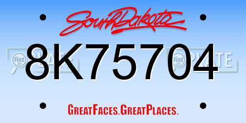 8K75704 South Dakota License Plate