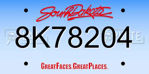 8K78204 South Dakota License Plate