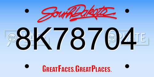 8K78704 South Dakota License Plate