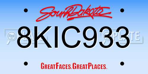 8KIC933 South Dakota License Plate
