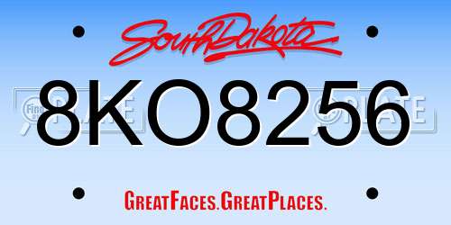 8KO8256 South Dakota License Plate