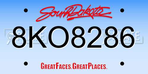 8KO8286 South Dakota License Plate