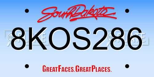 8KOS286 South Dakota License Plate