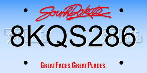 8KQS286 South Dakota License Plate