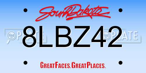 8LBZ42 South Dakota License Plate