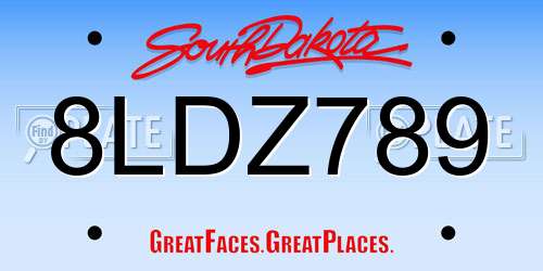8LDZ789 South Dakota License Plate