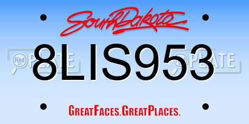 8LIS953 South Dakota License Plate