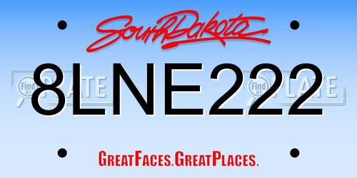 8LNE222 South Dakota License Plate