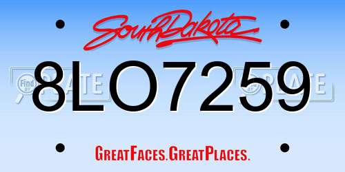 8LO7259 South Dakota License Plate