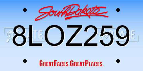 8LOZ259 South Dakota License Plate