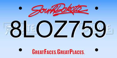 8LOZ759 South Dakota License Plate