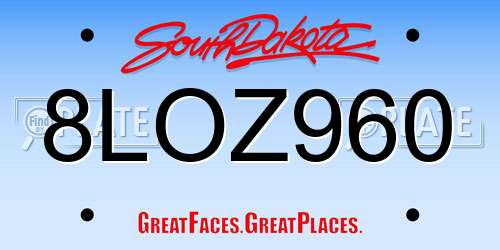 8LOZ960 South Dakota License Plate