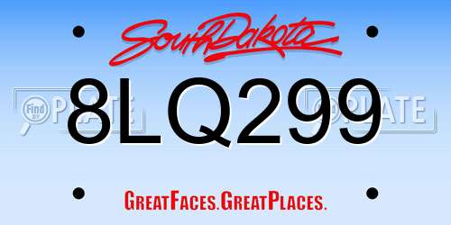 8LQ299 South Dakota License Plate