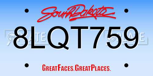 8LQT759 South Dakota License Plate