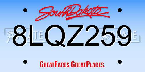 8LQZ259 South Dakota License Plate