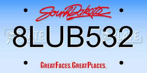8LUB532 South Dakota License Plate