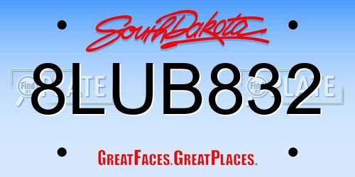 8LUB832 South Dakota License Plate