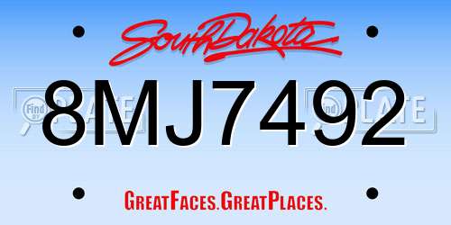 8MJ7492 South Dakota License Plate