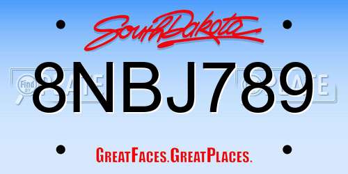 8NBJ789 South Dakota License Plate