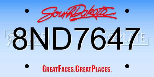 8ND7647 South Dakota License Plate