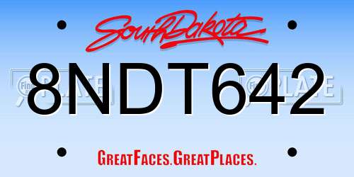 8NDT642 South Dakota License Plate