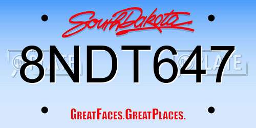 8NDT647 South Dakota License Plate