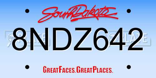 8NDZ642 South Dakota License Plate