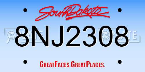 8NJ2308 South Dakota License Plate