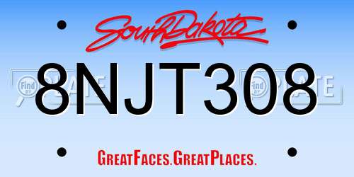 8NJT308 South Dakota License Plate