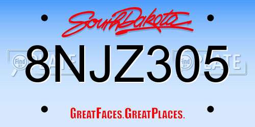 8NJZ305 South Dakota License Plate