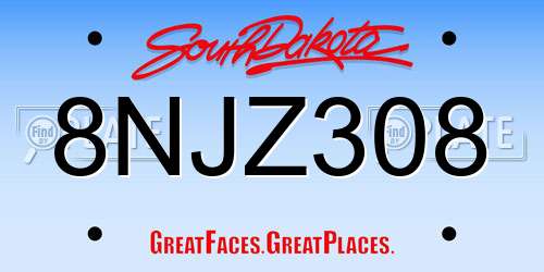 8NJZ308 South Dakota License Plate