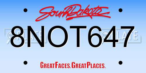8NOT647 South Dakota License Plate