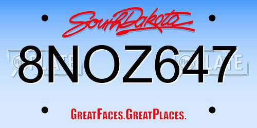 8NOZ647 South Dakota License Plate