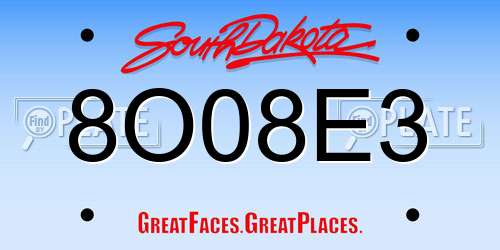 8O08E3 South Dakota License Plate