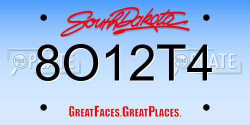 8O12T4 South Dakota License Plate