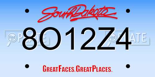 8O12Z4 South Dakota License Plate