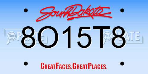 8O15T8 South Dakota License Plate