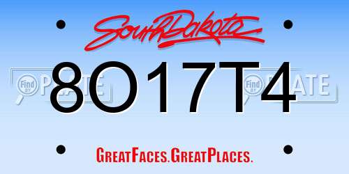 8O17T4 South Dakota License Plate