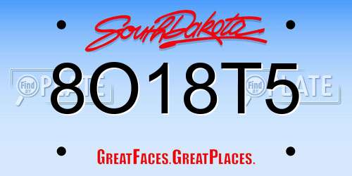 8O18T5 South Dakota License Plate