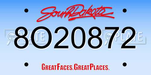 8O20872 South Dakota License Plate