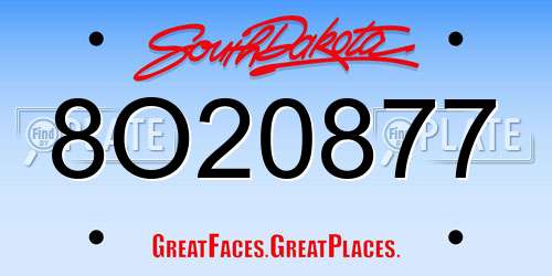 8O20877 South Dakota License Plate