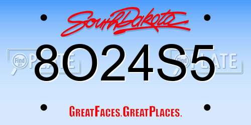8O24S5 South Dakota License Plate