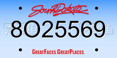 8O25569 South Dakota License Plate