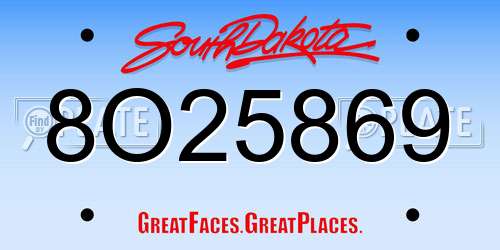 8O25869 South Dakota License Plate