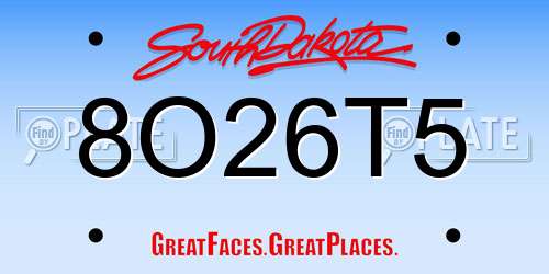 8O26T5 South Dakota License Plate